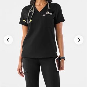 Figs Black Short Sleeve V-Neck Top